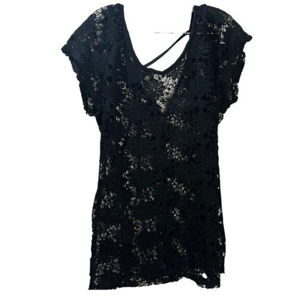 NEW Xhilaration‎ Black Lace Crochet Swim Cover Up Medium